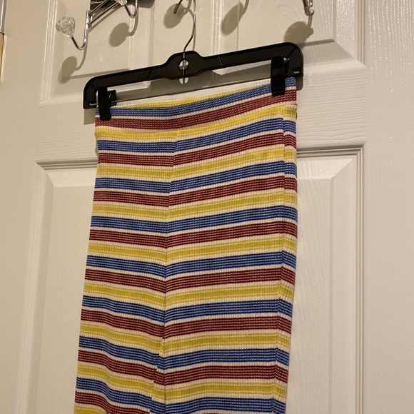 NEW Zara Pants Women’s Small Yellow Colorful Stripe Flare Stretch Pull On Lounge - Picture 2 of 3